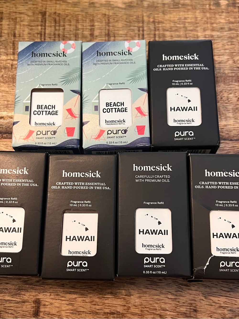 PURA diffuser scent Homesick Beach cottage and Homesick Hawaii-7 vials total